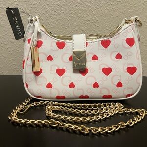 GUESS Red Heart Pattern Shoulder Bag
